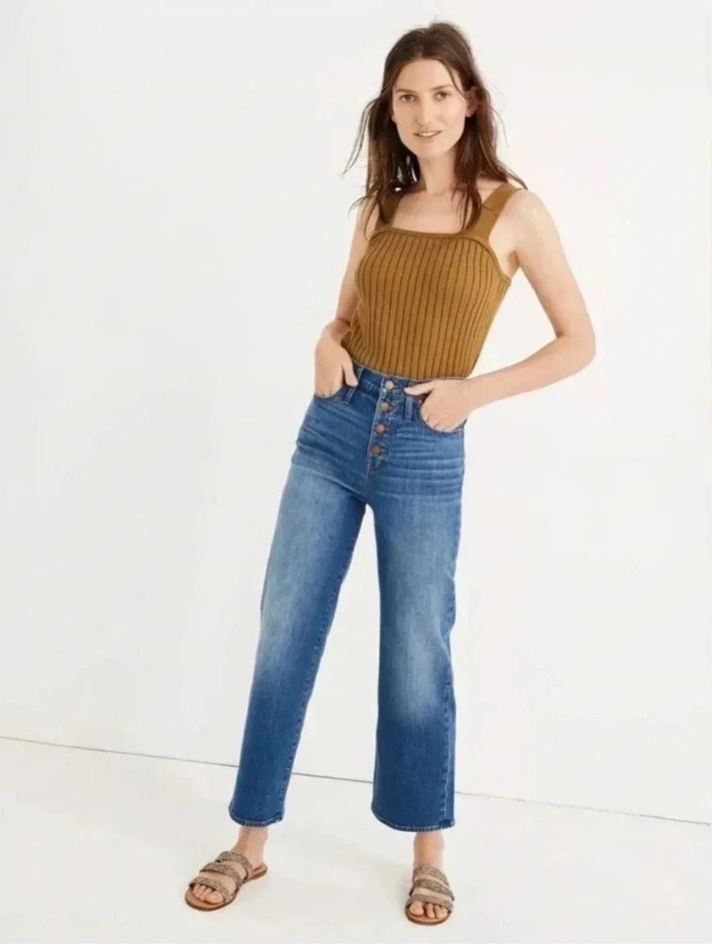 Madewell Slim Wide Leg Crop Jeans Medium Blue Denim